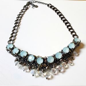 Ann Taylor Gunmetal Aqua Blue Double ring statement necklace